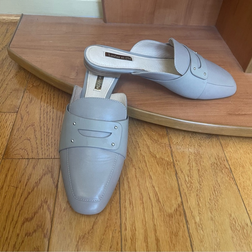 Louise et Cie LO-CHARRIET Light Gray Leather Loafer Mules Minimalist - Size 8M - Picture 3 of 10